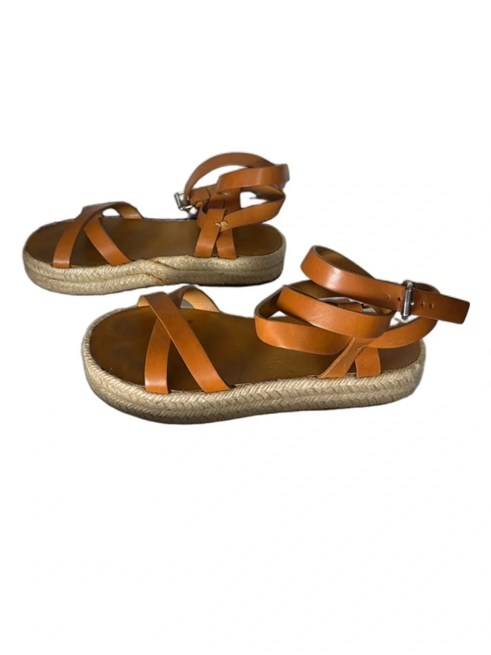 Isabel Marant Tan Leather Ankle-Strap Espadrille platform Sandals